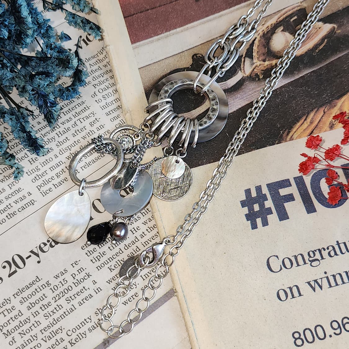 90s 프랑스 빈티지 쥬얼리 엔틱 실버 서클 펜던트 체인 목걸이 상품이미지6