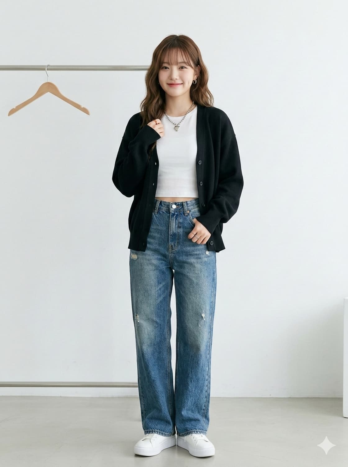 LOHNT 론트 코튼 100% 브이넥 가디건 블랙 상품이미지1