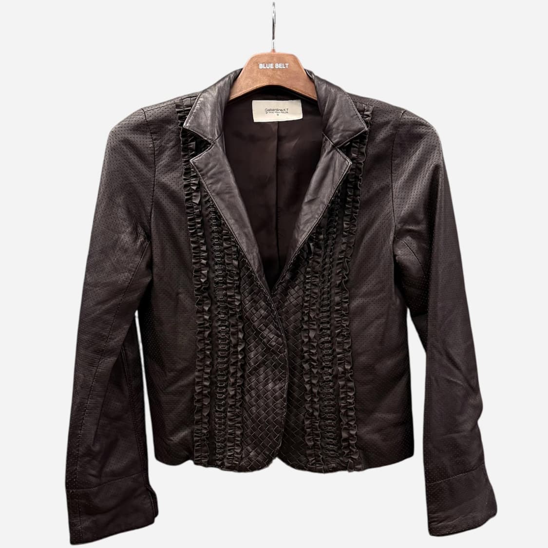 JPN VINTAGE 쉽스킨 크롭 레더자켓 펀칭 프릴 앤 위빙 디테일 상품이미지1