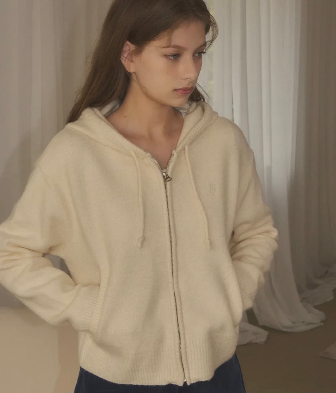 SIKN2089 시야쥬 에센셜 니트 후드집업_Ivory 상품이미지1