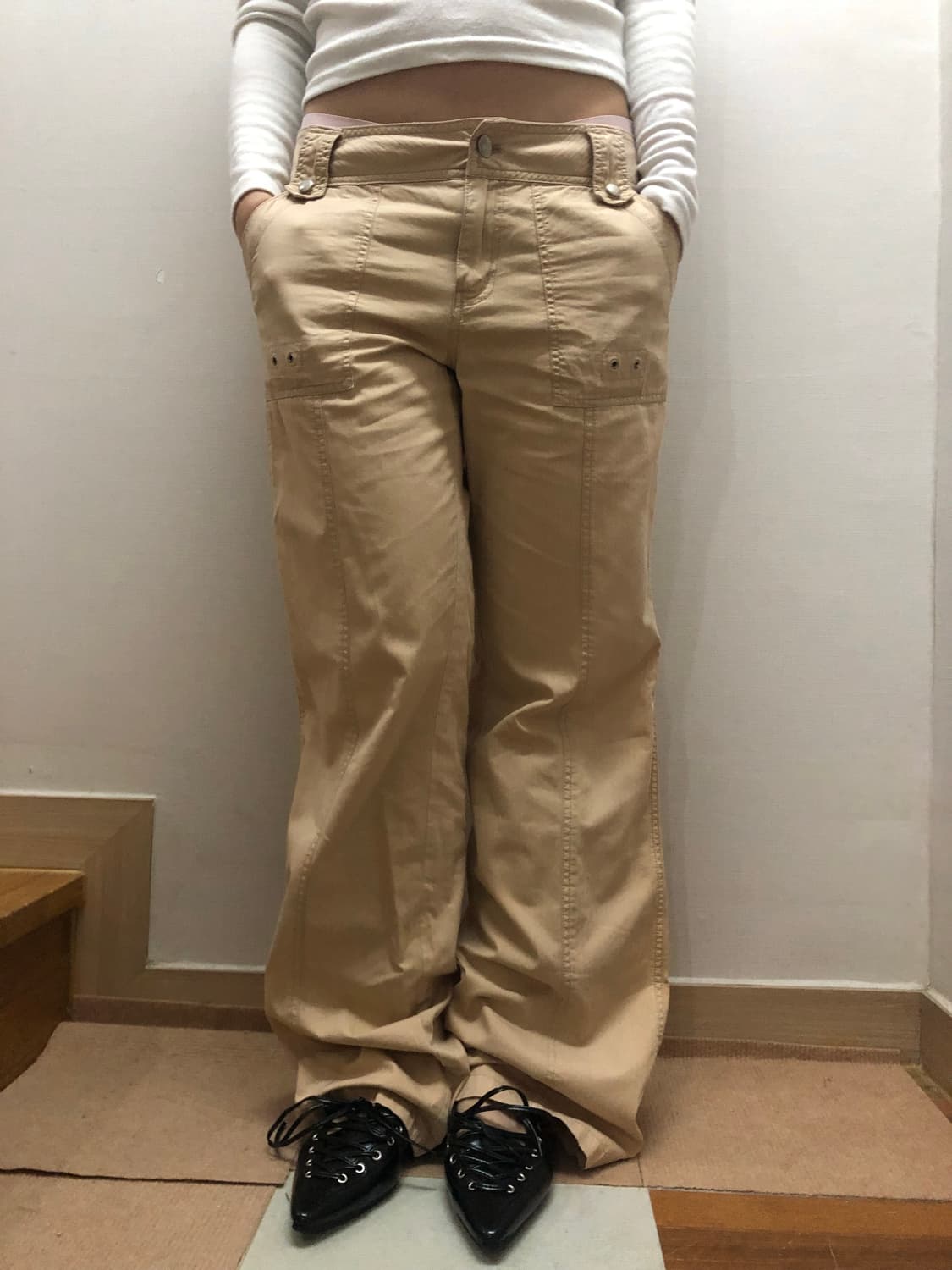 빈티지 베이지 포켓 디테일 팬츠 상품이미지1