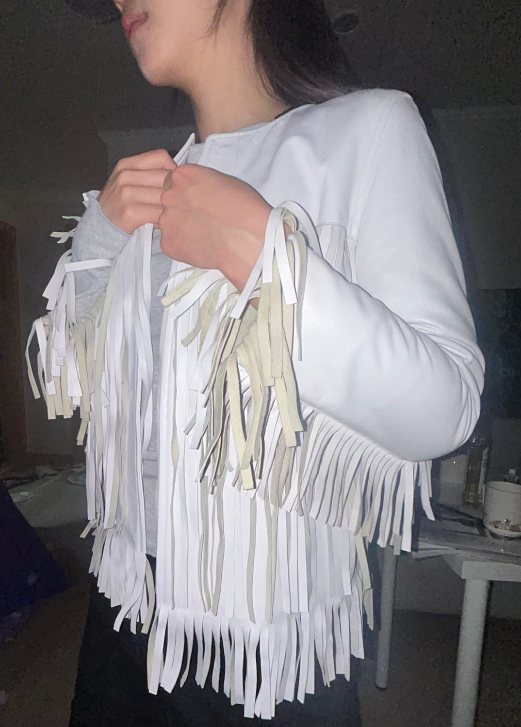 화이트 레더 프린지 자켓 상품이미지4