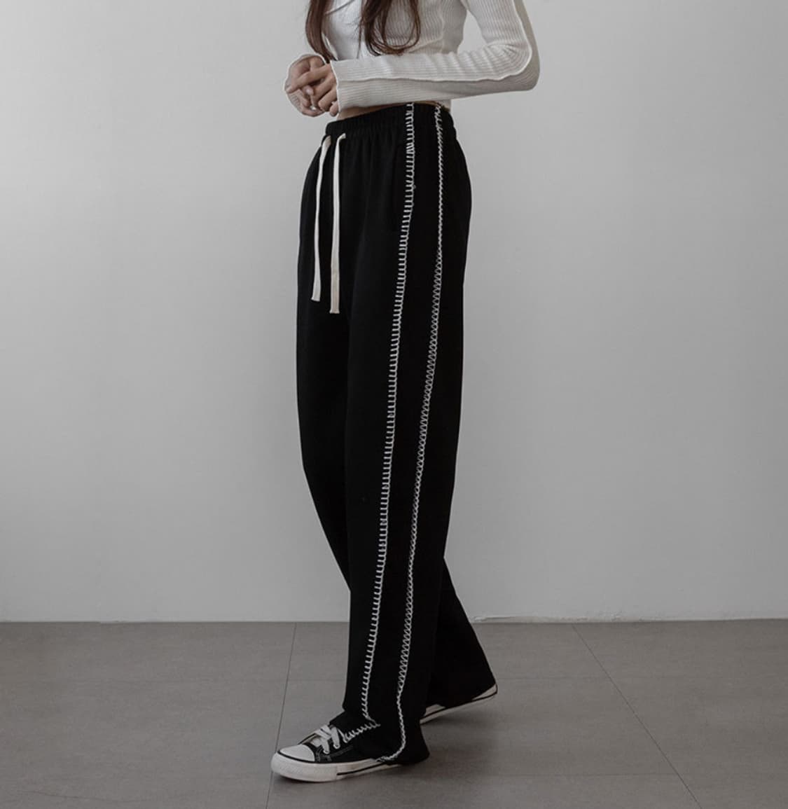 와이드 스티치 포인트 밴딩 면팬츠 상품이미지2