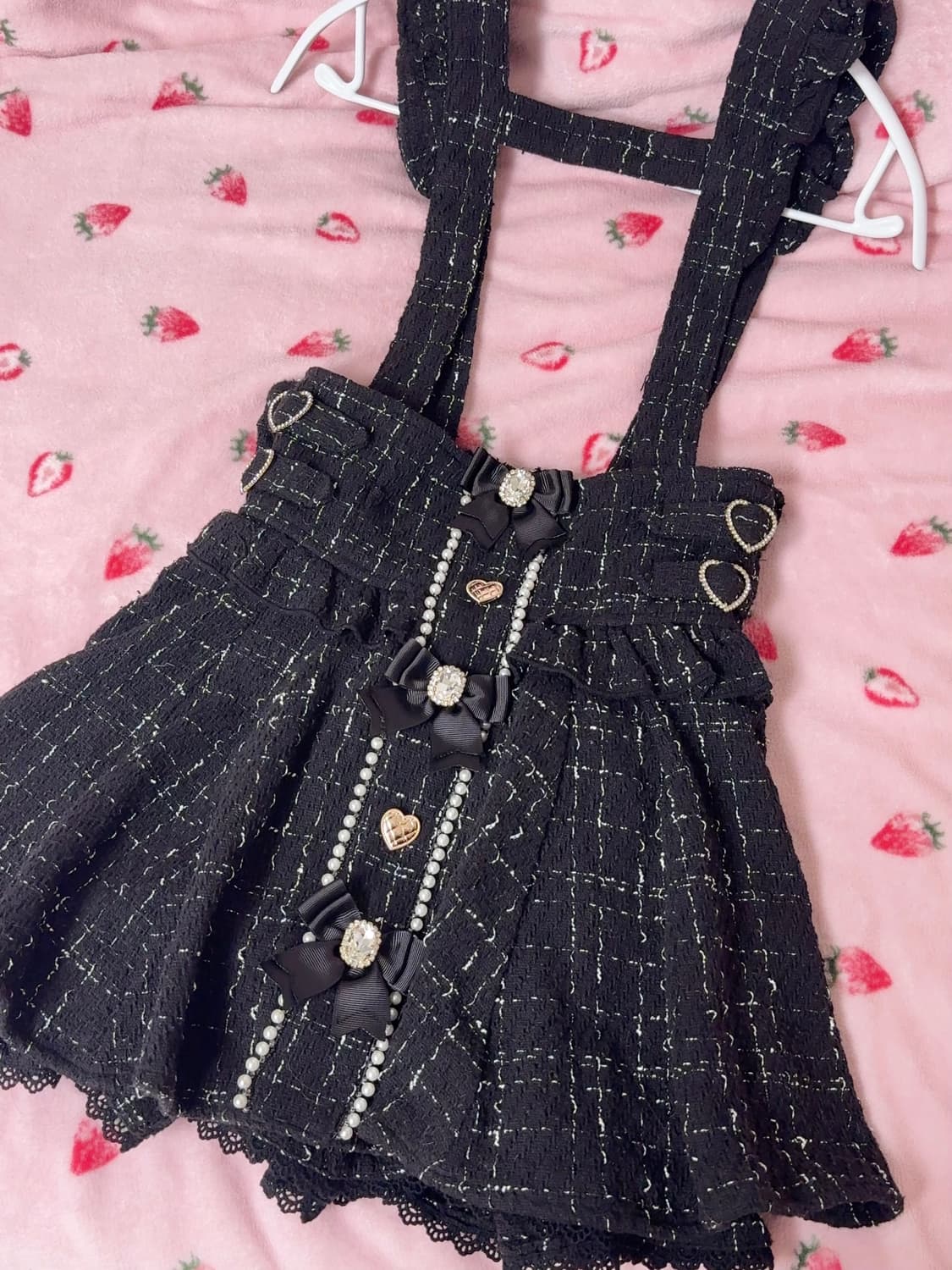 리즈리사 트위드 서스펜더 스카판 블랙 양산형 지뢰계 상품이미지3