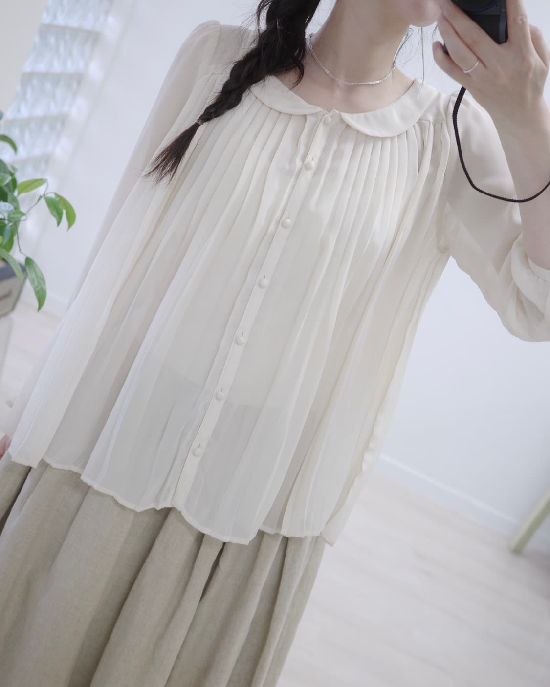 Earth&music round collar peach blouse 상품이미지6
