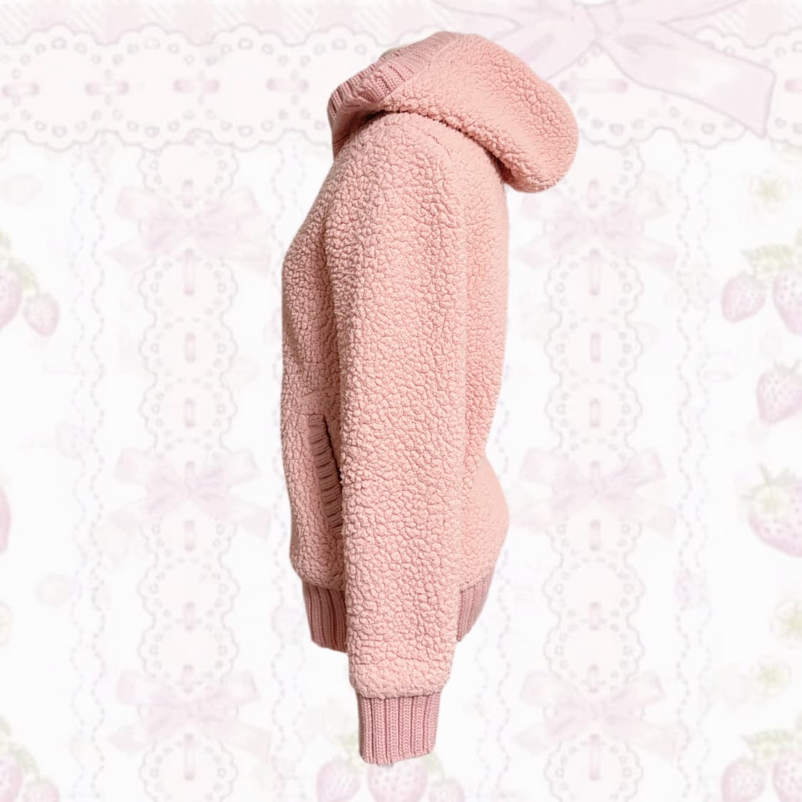 LIZ LISA 리즈리사 핀터깔 딸기우유 핑크 폭닥 후드 집업 패딩 상품이미지2