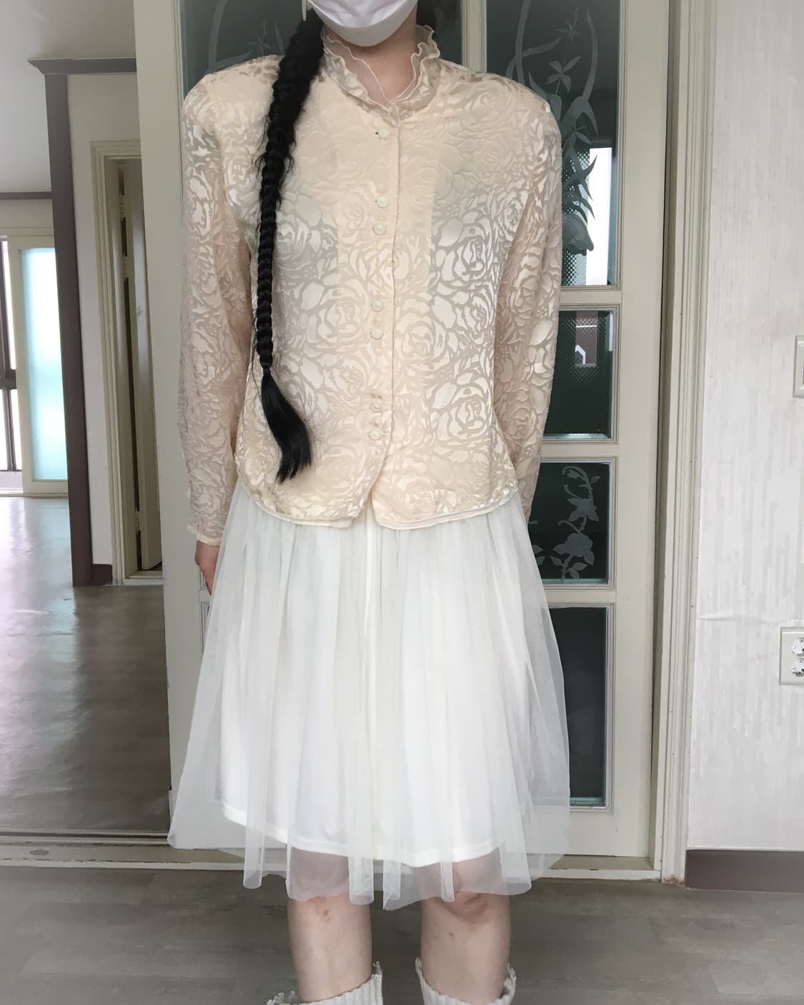 Flower pattern beige glossy jacket 상품이미지7