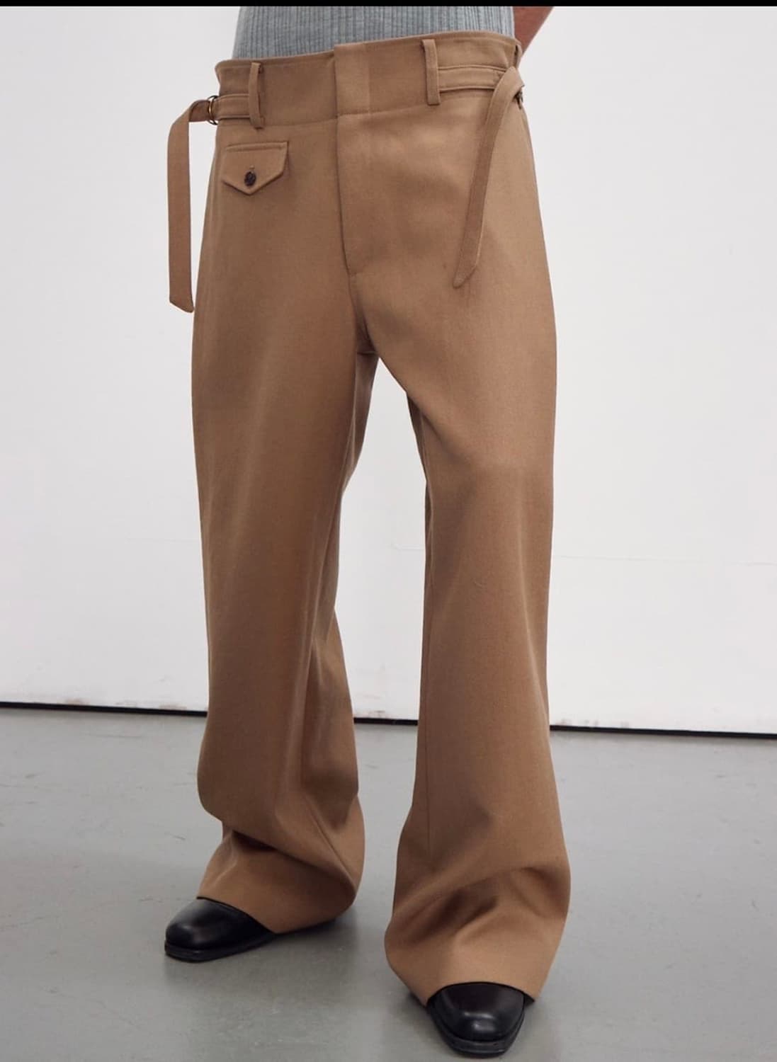 렉토 페이톤 버진 울 와이드 팬츠 카키 베이지 M 상품이미지1