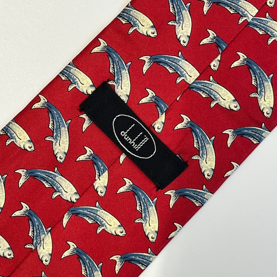 정품 명품 던힐 넥타이 9.5cm 레드 컬러 물고기 상품이미지5