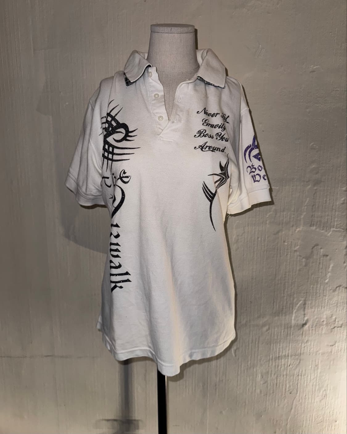 Y2K Tribal Printed Oversized Fit Polo Te 상품이미지1