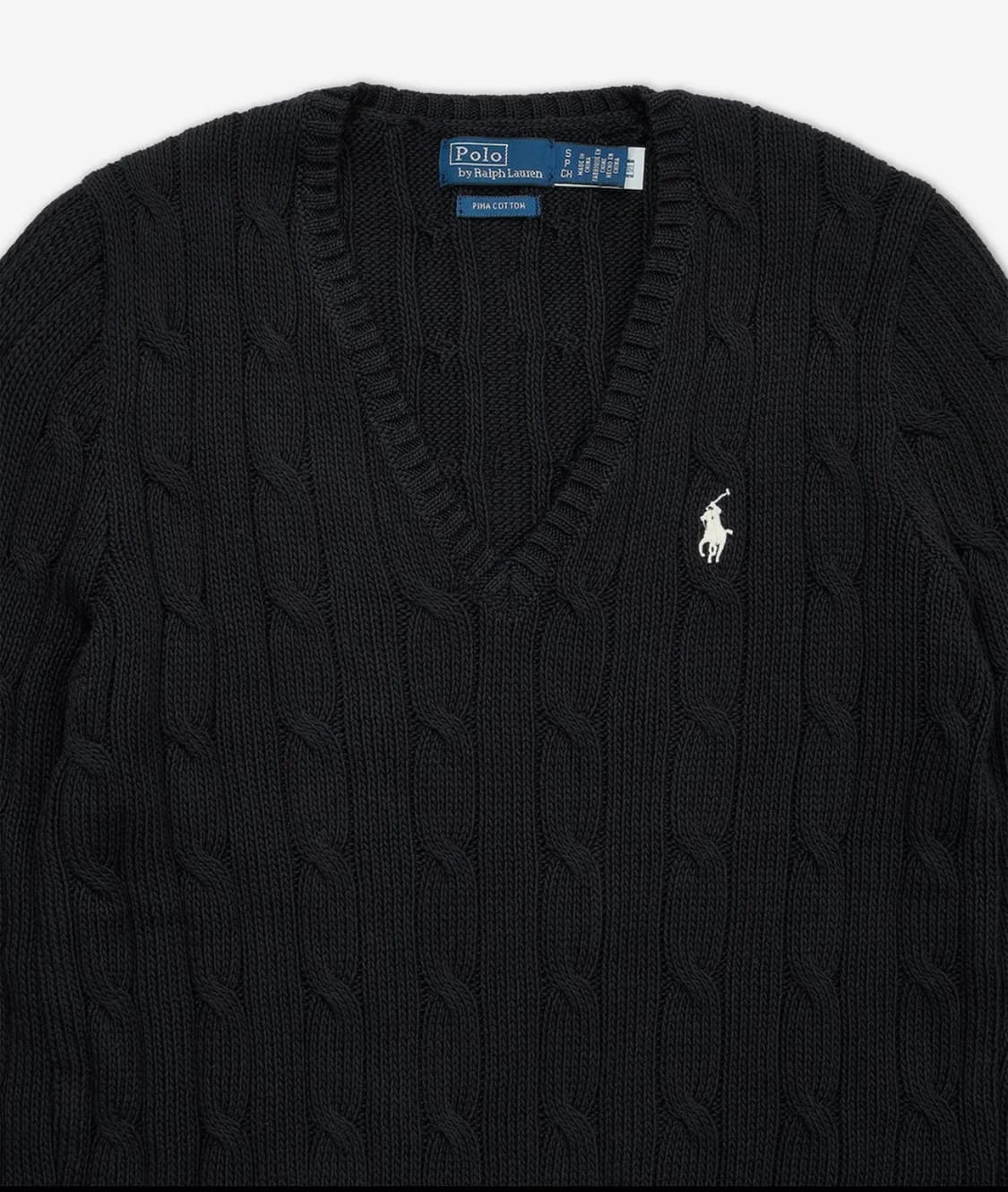 폴로 케이블 니트 코튼 브이넥 스웨터-블랙 M 상품이미지2