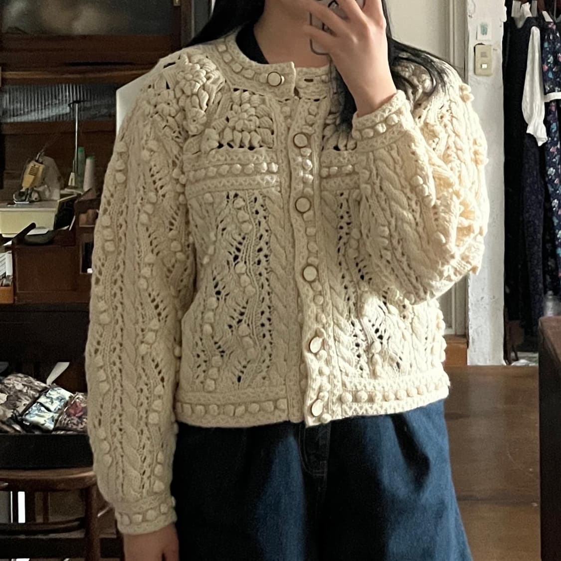 크림색 뜨개 가디건 상품이미지10
