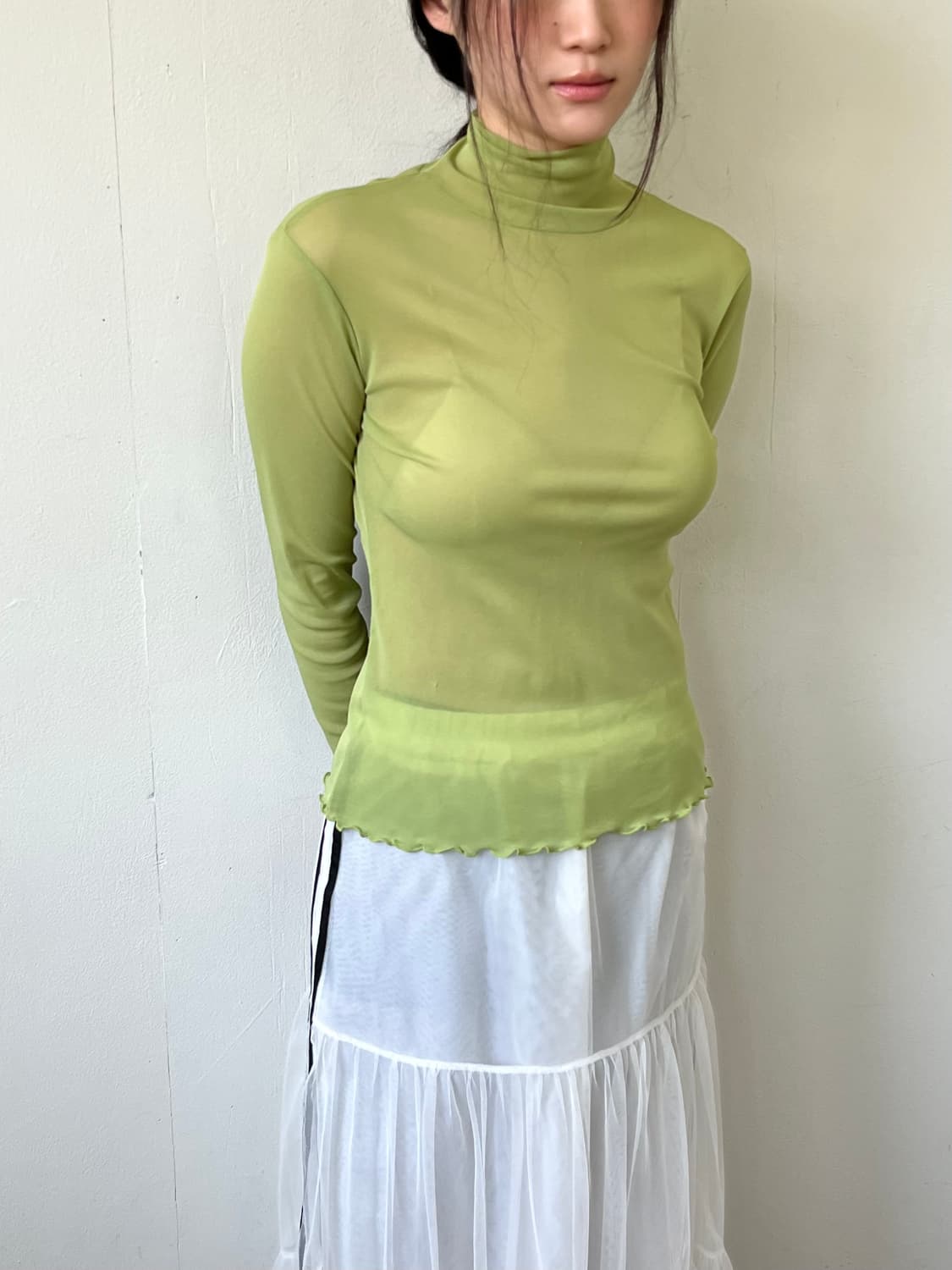 Japan vtg 올리브그린 시스루 터틀넥 상품이미지4