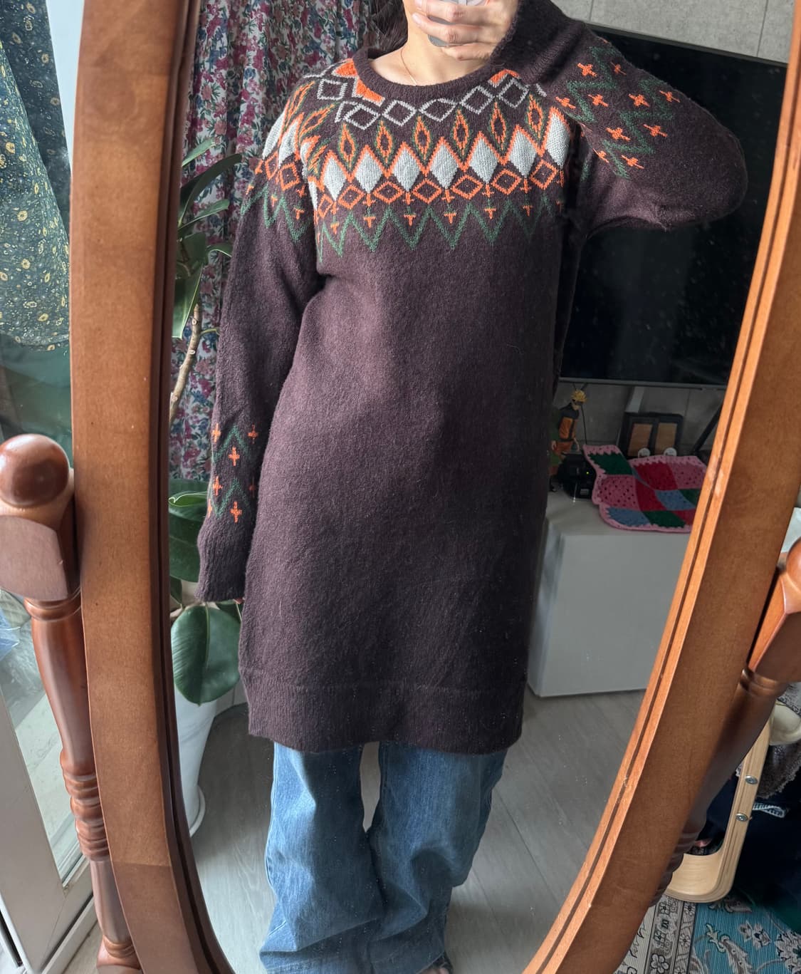 브라운 노트딕패턴 롱니트, 원피스 예뻐요 상품이미지6