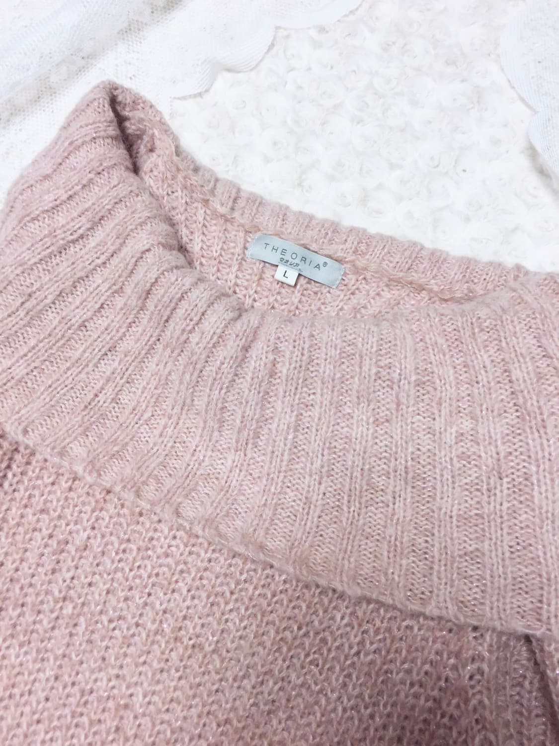 빈티지 세오리아 핑크 글리터 오프숄더 니트 상품이미지2