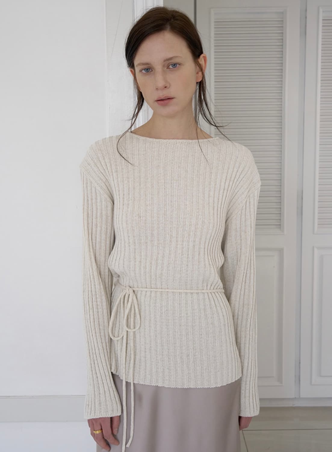 [수지착용] ORIGIN LINEN STRING KNIT BEIGE 상품이미지1