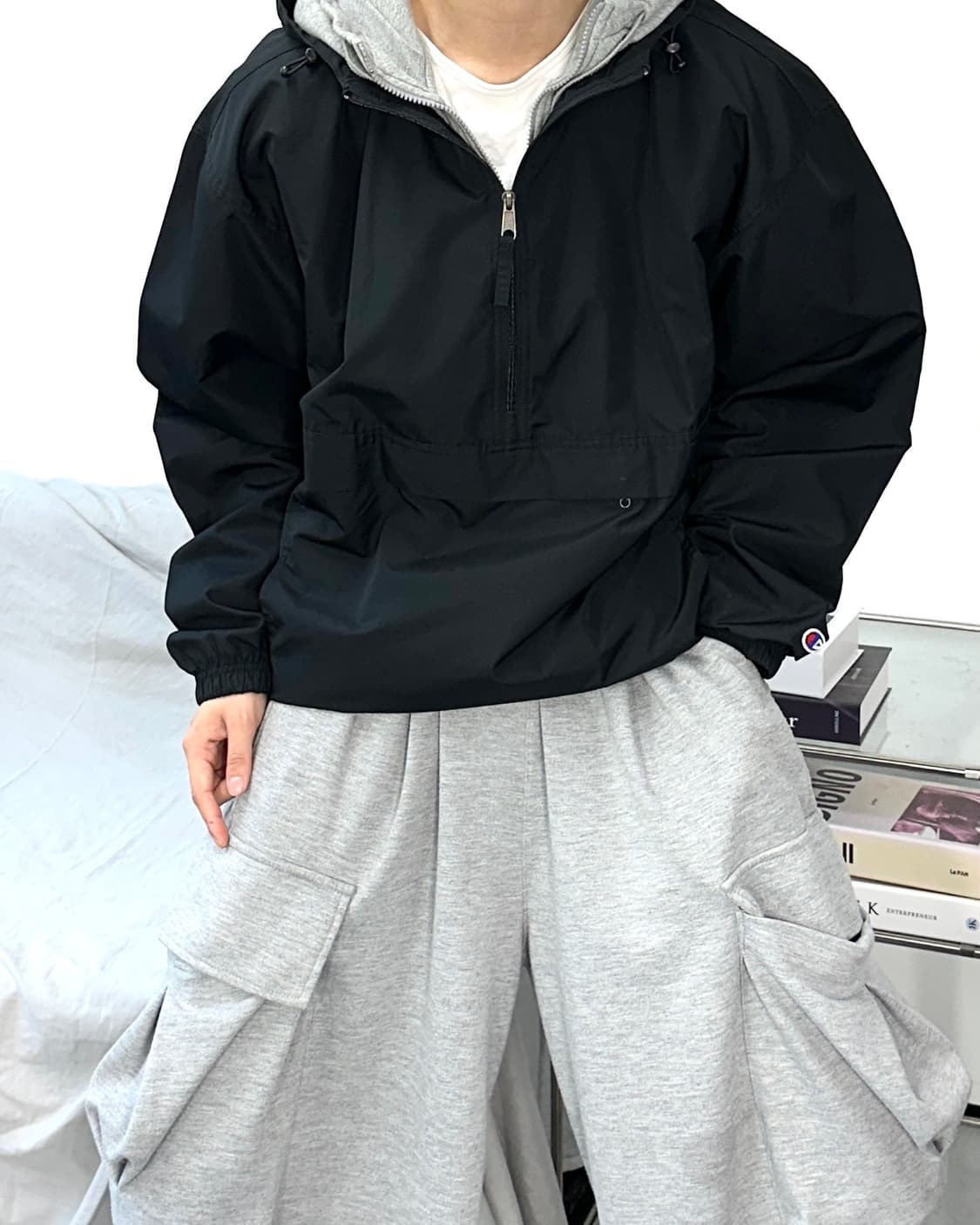 챔피온 블랙 스몰로고 아노락 L 상품이미지2