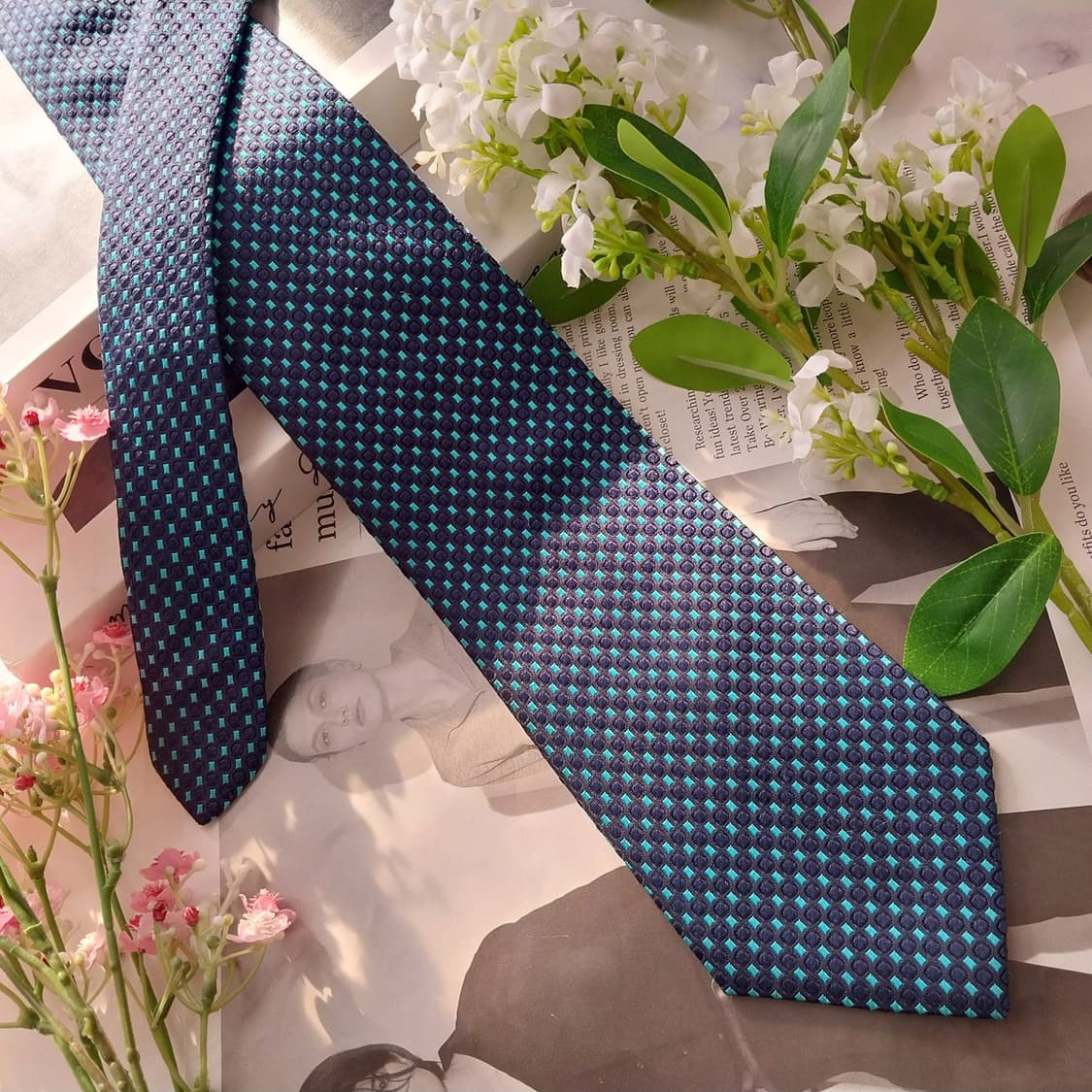 샤를주르당 실크 블루 자카드 넥타이 9.0cm A+등급 K1992 상품이미지4