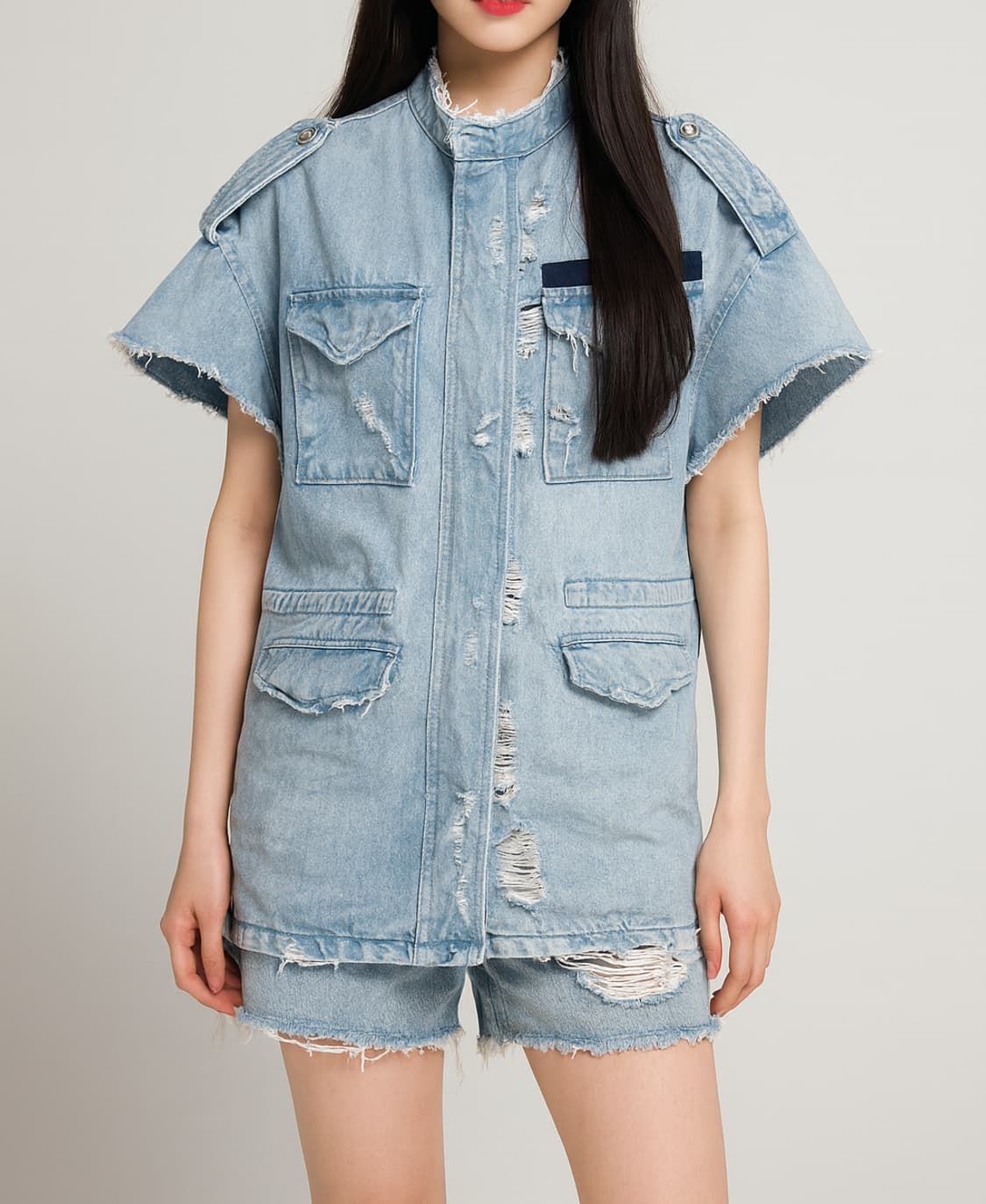 LAP 데님 반팔 야상 자켓 데미지 스타일_FREE 상품이미지1