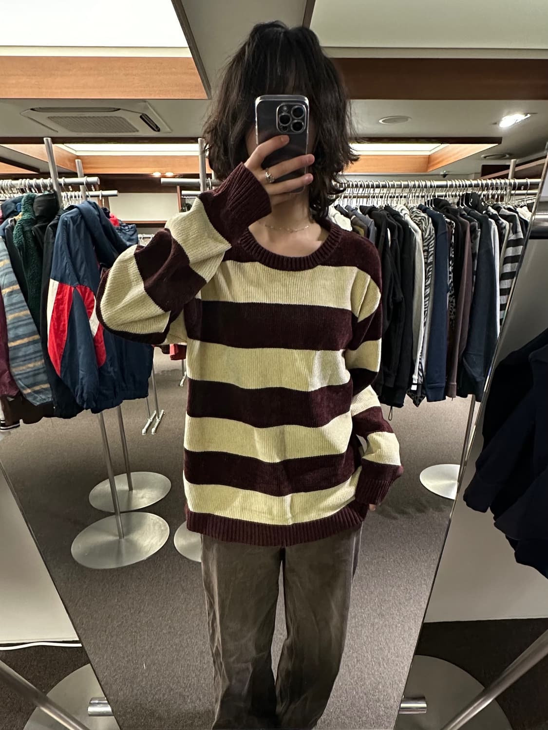 XL)PLUS ONE 빈티지 스트라이프 혼방 스웨터 상품이미지1