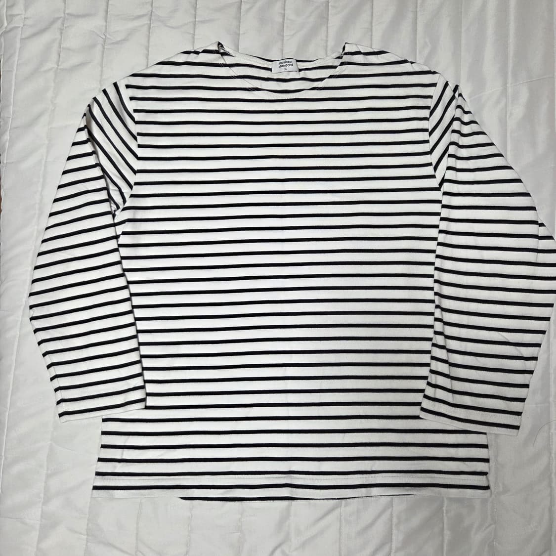 [xl]무탠다드 스트라이프 스트라이프 보트 넥  아이보리블랙 1회착 상품이미지1