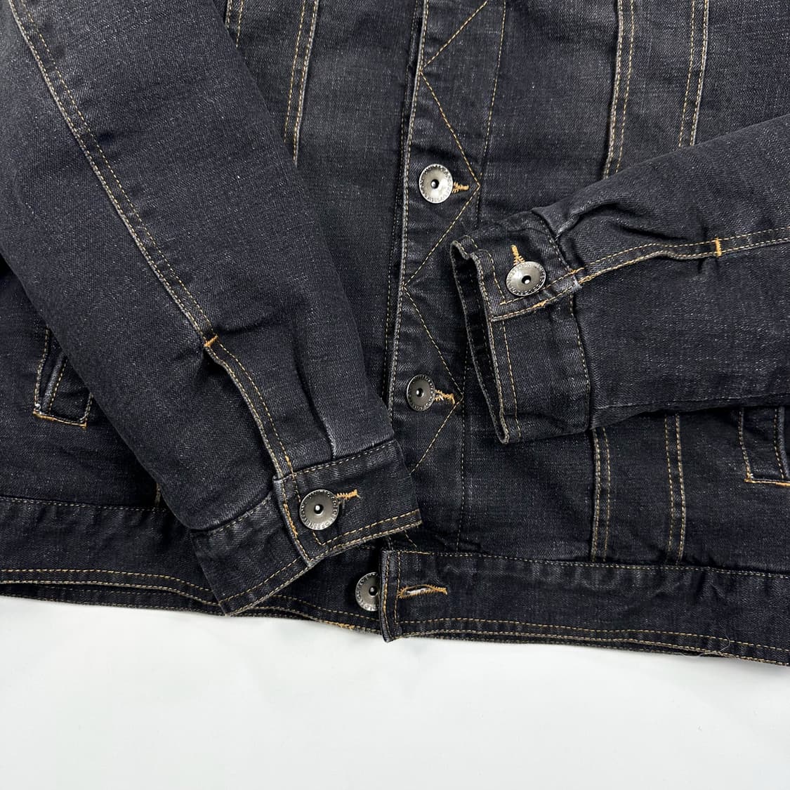 VTG 빈티지 흑청 양털 데미지 트러커 데님자켓 (실측 L) 상품이미지5