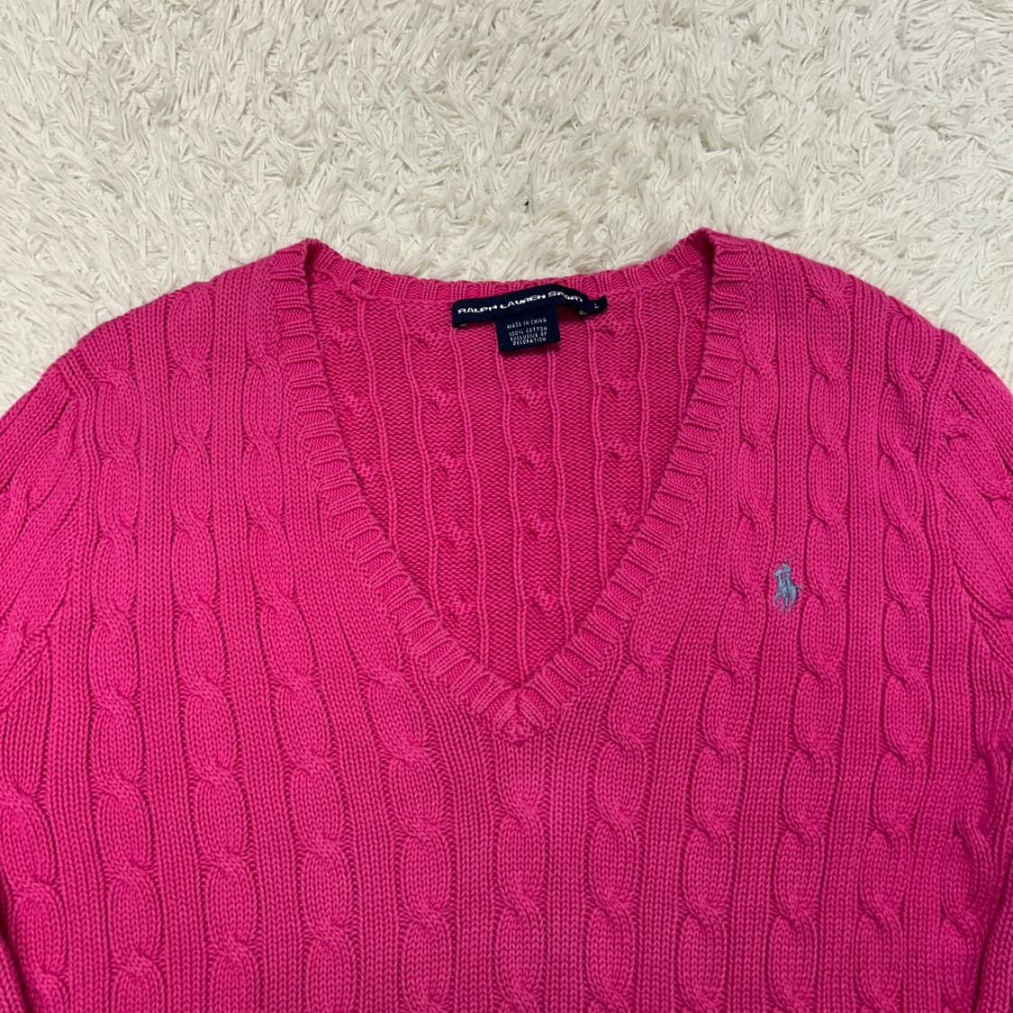 Polo Pink V-Neck Cable Knit 상품이미지5