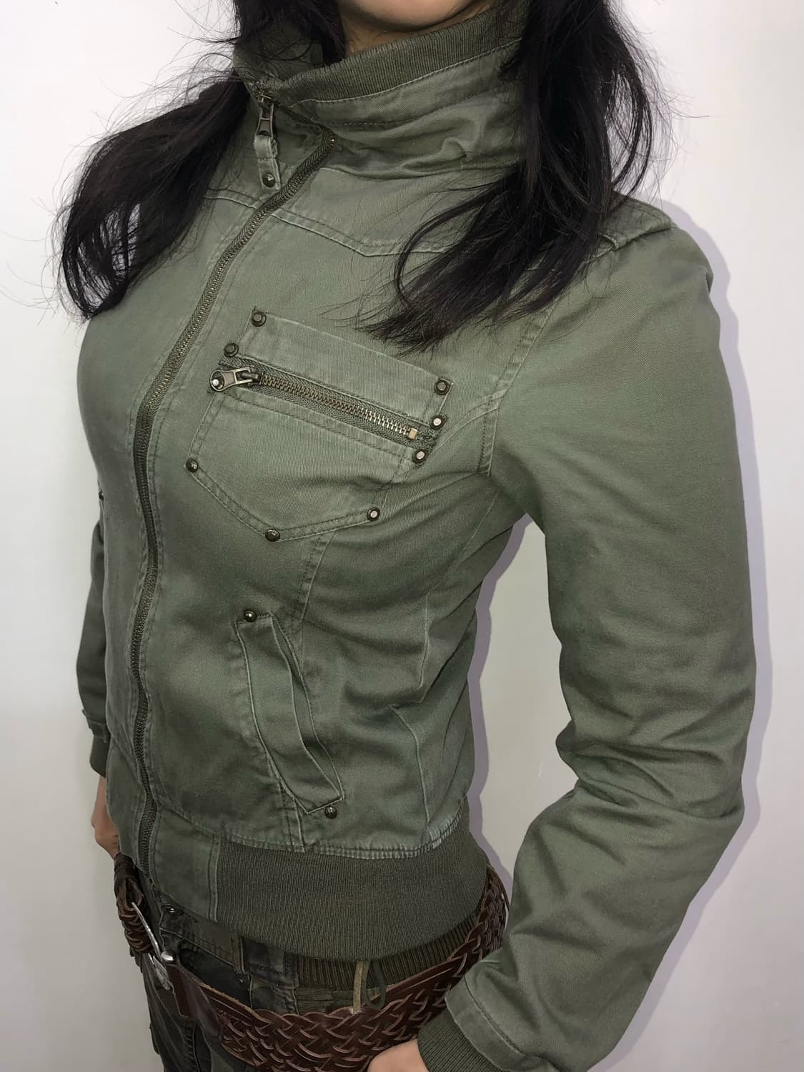 у2k khaki military zip up jacket 상품이미지3