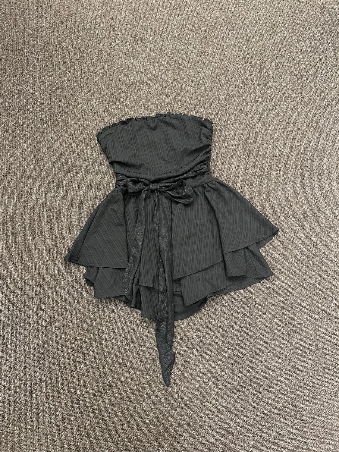 M)Japanese vintage 여성 블랙 오프숄더 리본 탱크탑 원피스 상품이미지4