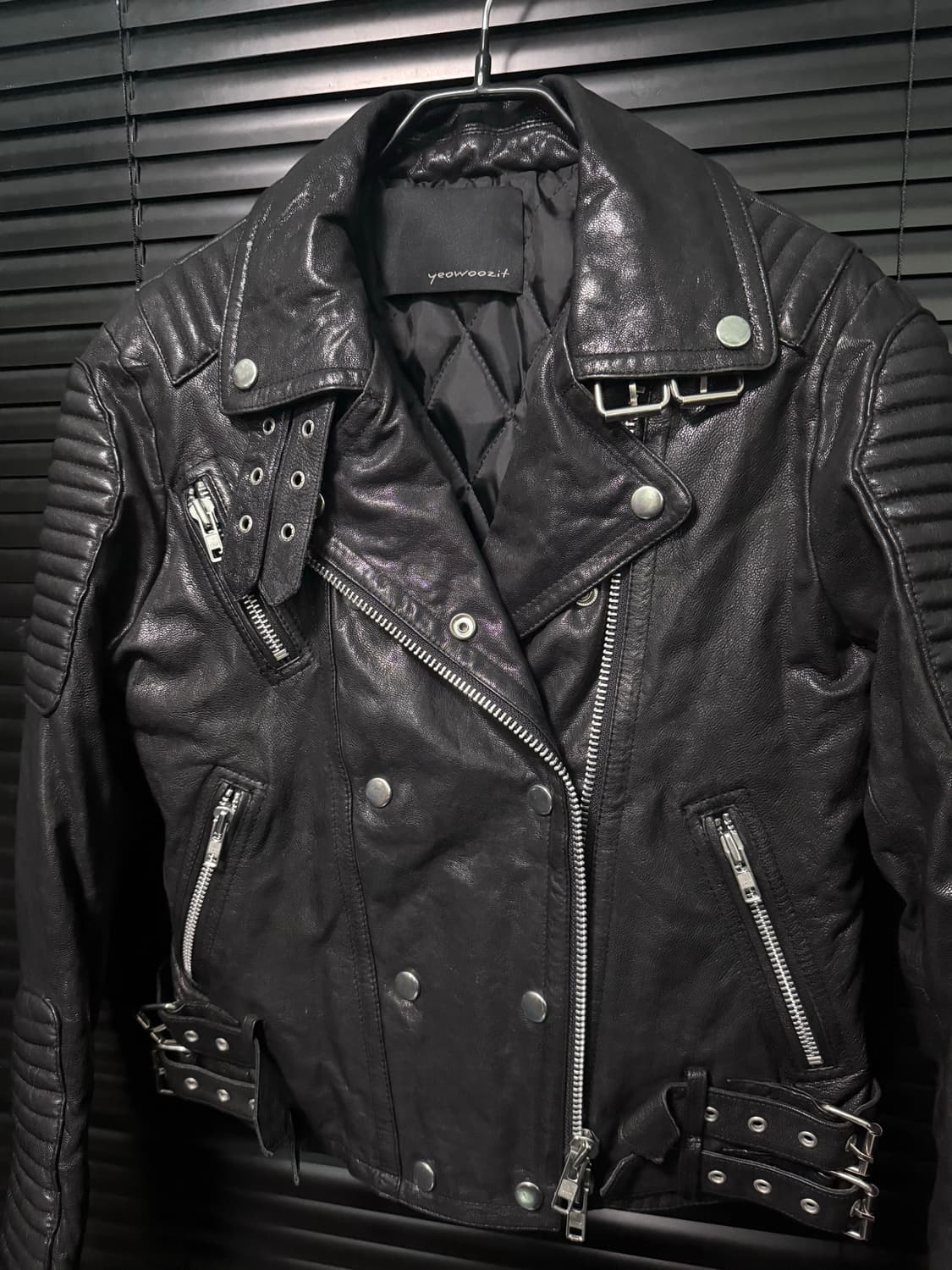 yeowoozit 엠보싱 락 고스 펑크 더블 라이더 바이커 지퍼 양가죽 상품이미지4