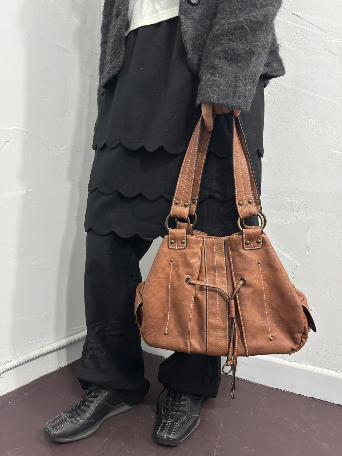 brown leather fringe pocketbag 상품이미지8