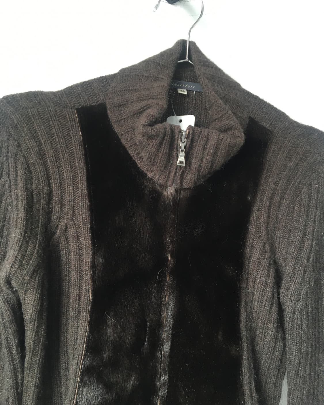 Fur layered high neck knit zip up 상품이미지3