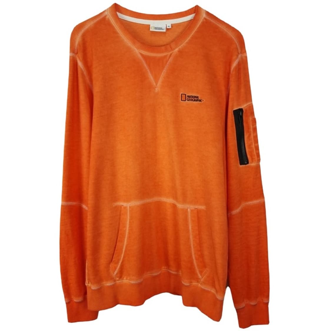 [네셔널지오그래픽] 빈티지 워시드 소매 포캣 맨투맨 오렌지 M19330 상품이미지2