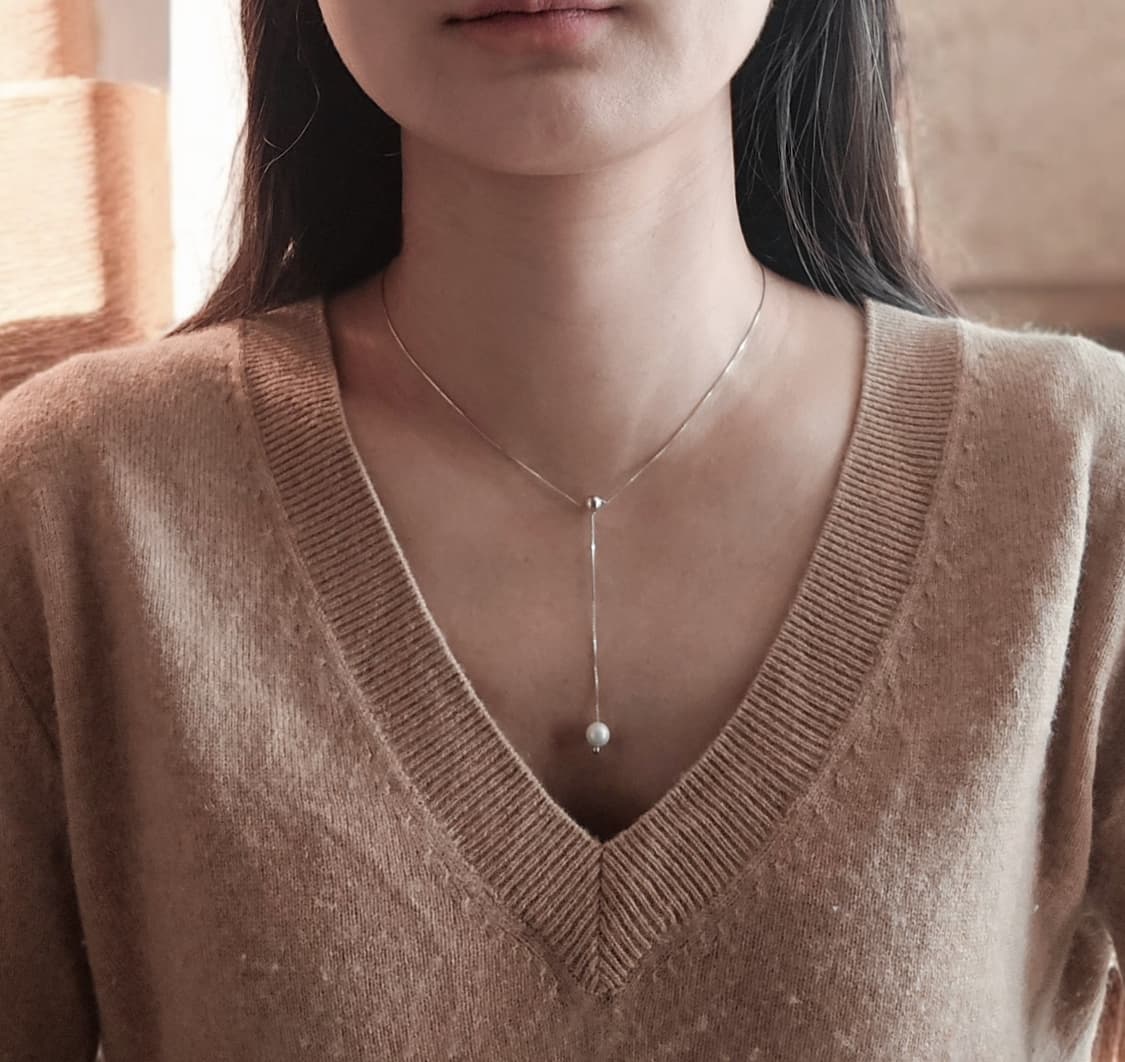 진주 드랍 Y 실버 목걸이 상품이미지2