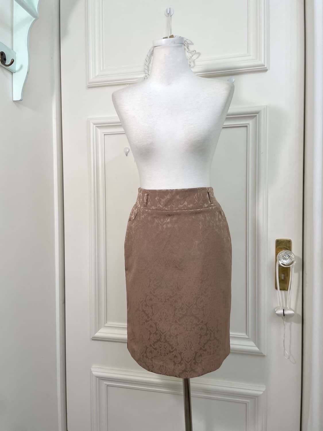beige brown jacquard midi banding skirt 상품이미지1