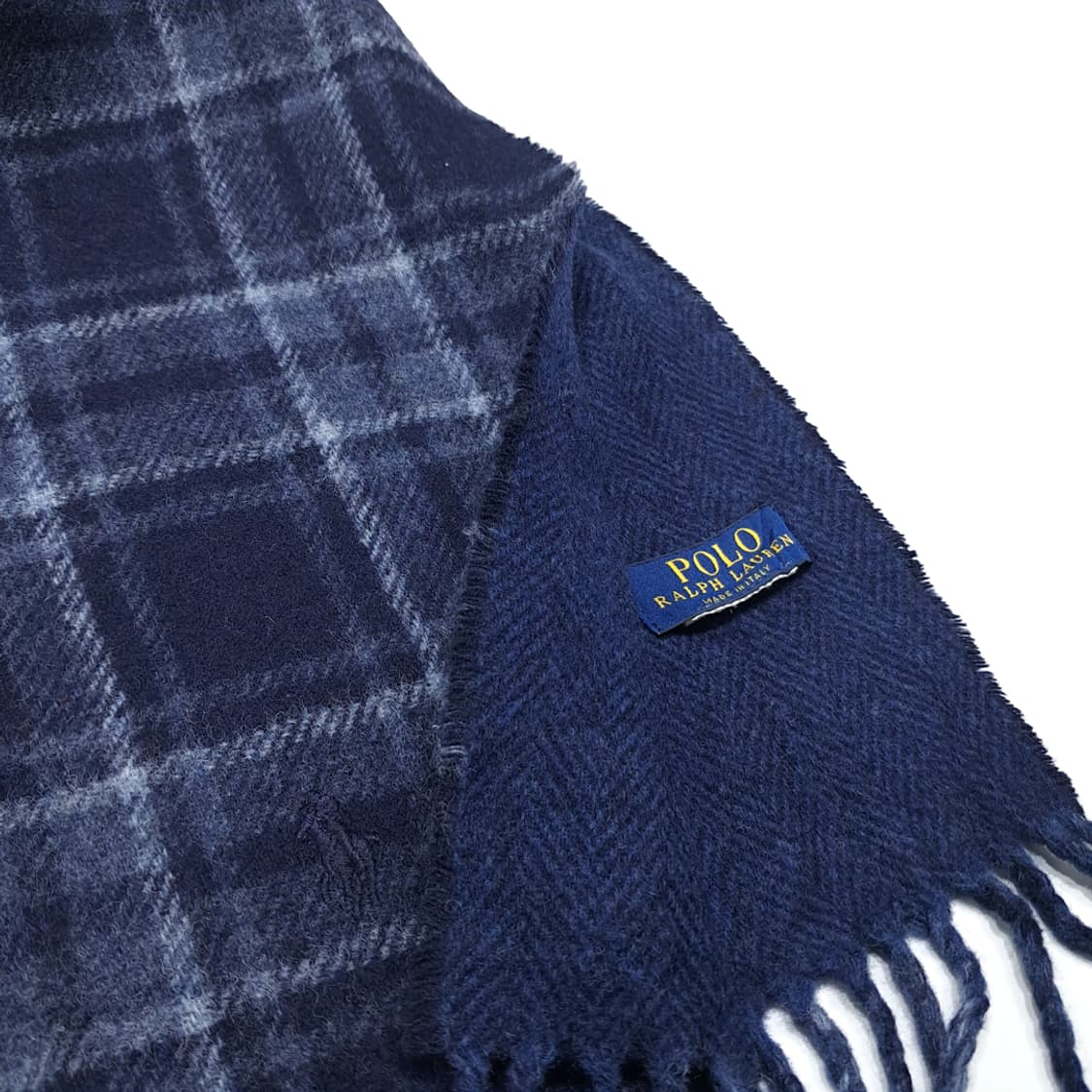 MX637 폴로 90s 이태리판 울 양면체크헤링본 네이비 머플러목도리 상품이미지4