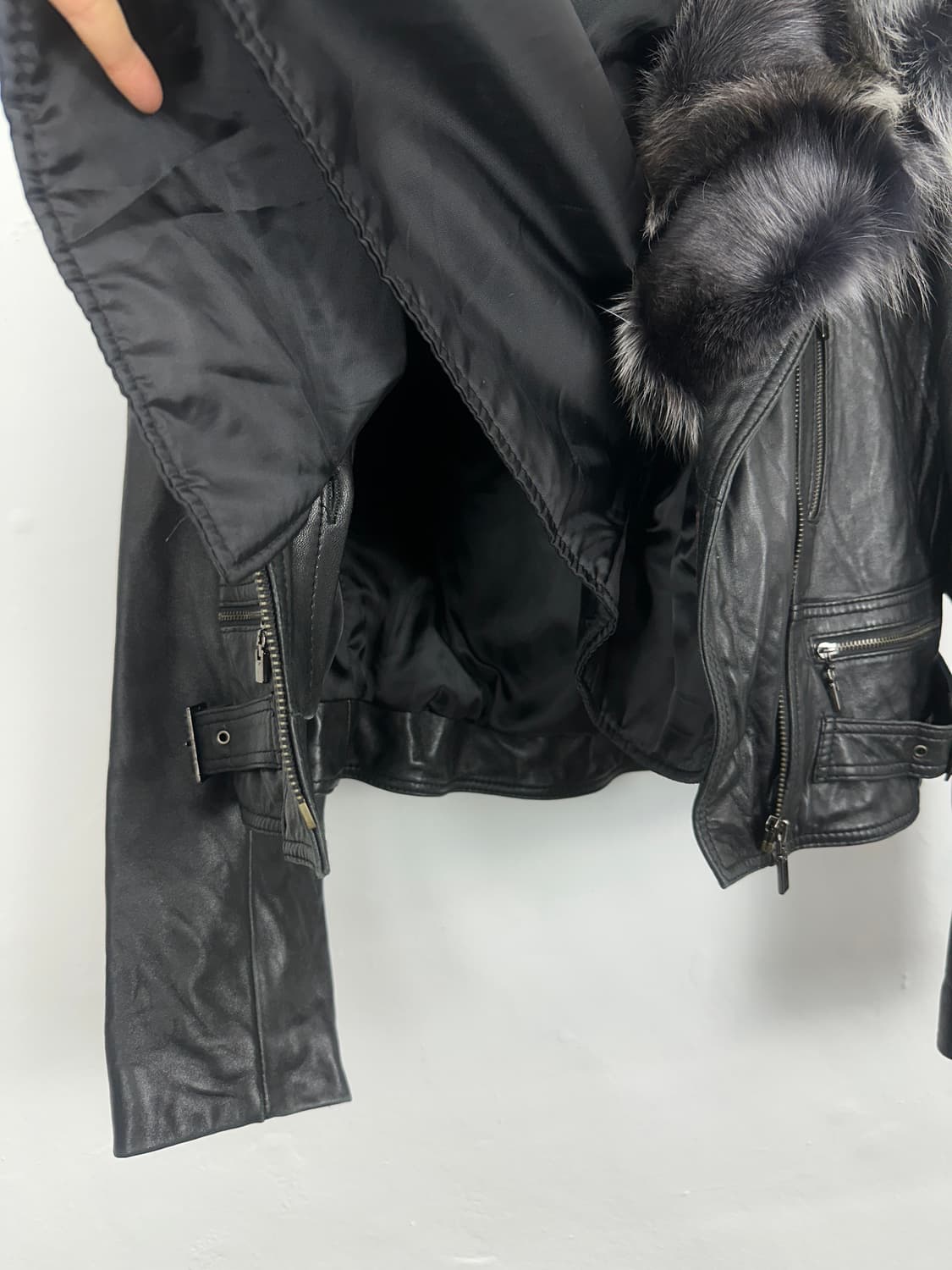 Detachable Fox Fur Lambskin Zip-Up Jacke 상품이미지8