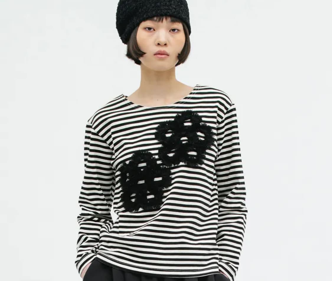 [생긴스튜디오] FLOWER LACE STRIPE LONG SELLEVE 상품이미지1