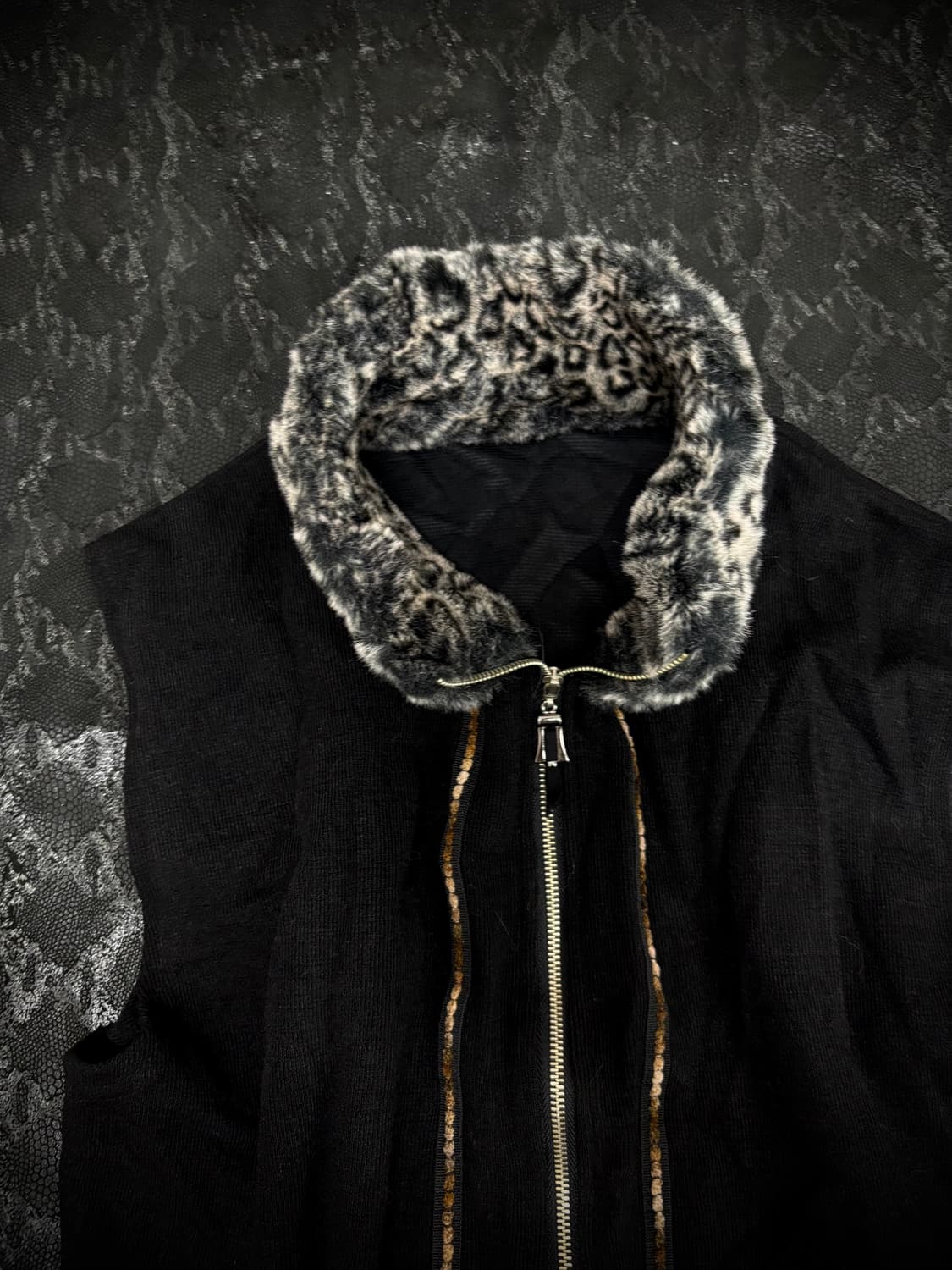 “Vintage” Leopard Detail Black Vest Zip  상품이미지7