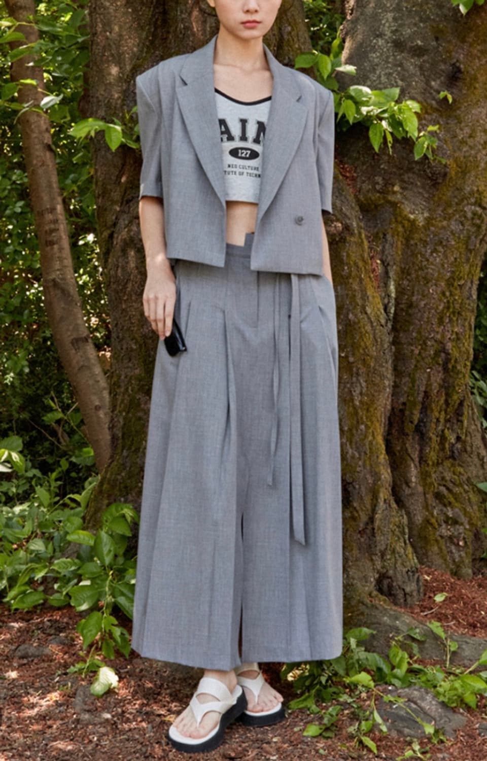 에스와이투씨 트윈 턱 롱 스커트 그레이 상품이미지1