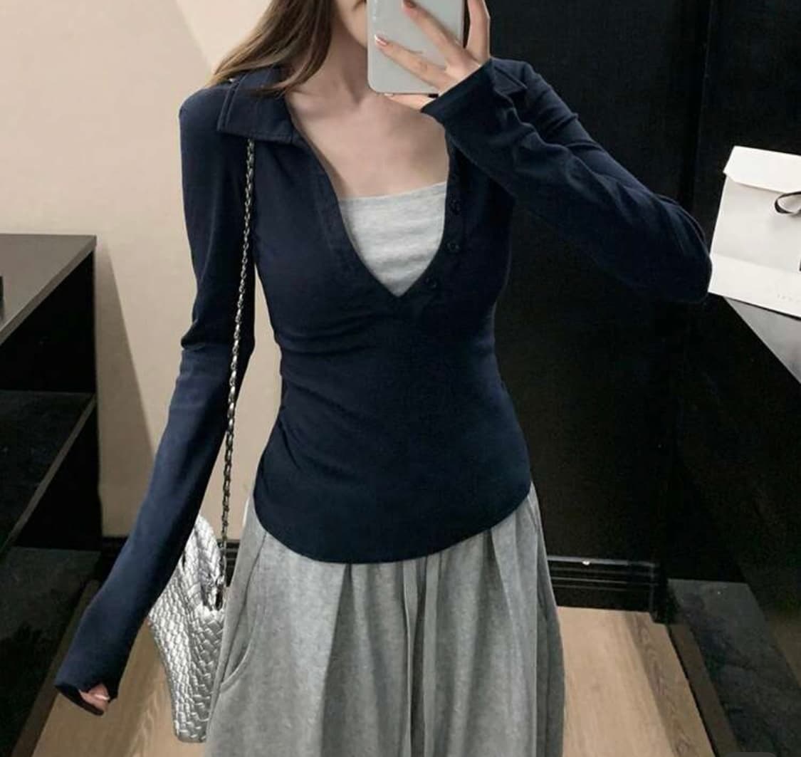 남색 카라 롱 슬리브 상품이미지1