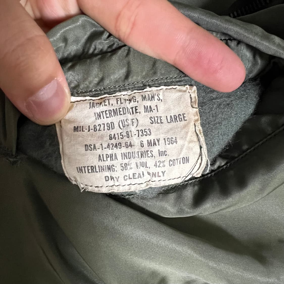 60s 오리지널 MA-1 CC 크라운 D타입 L사이즈 알파인더스트리 상품이미지3