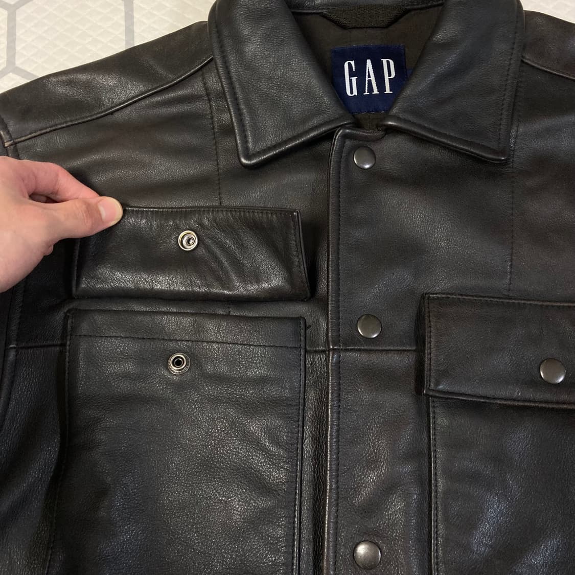 (M) 00s 갭 레더 코치자켓 다크브라운 올드갭 상품이미지5