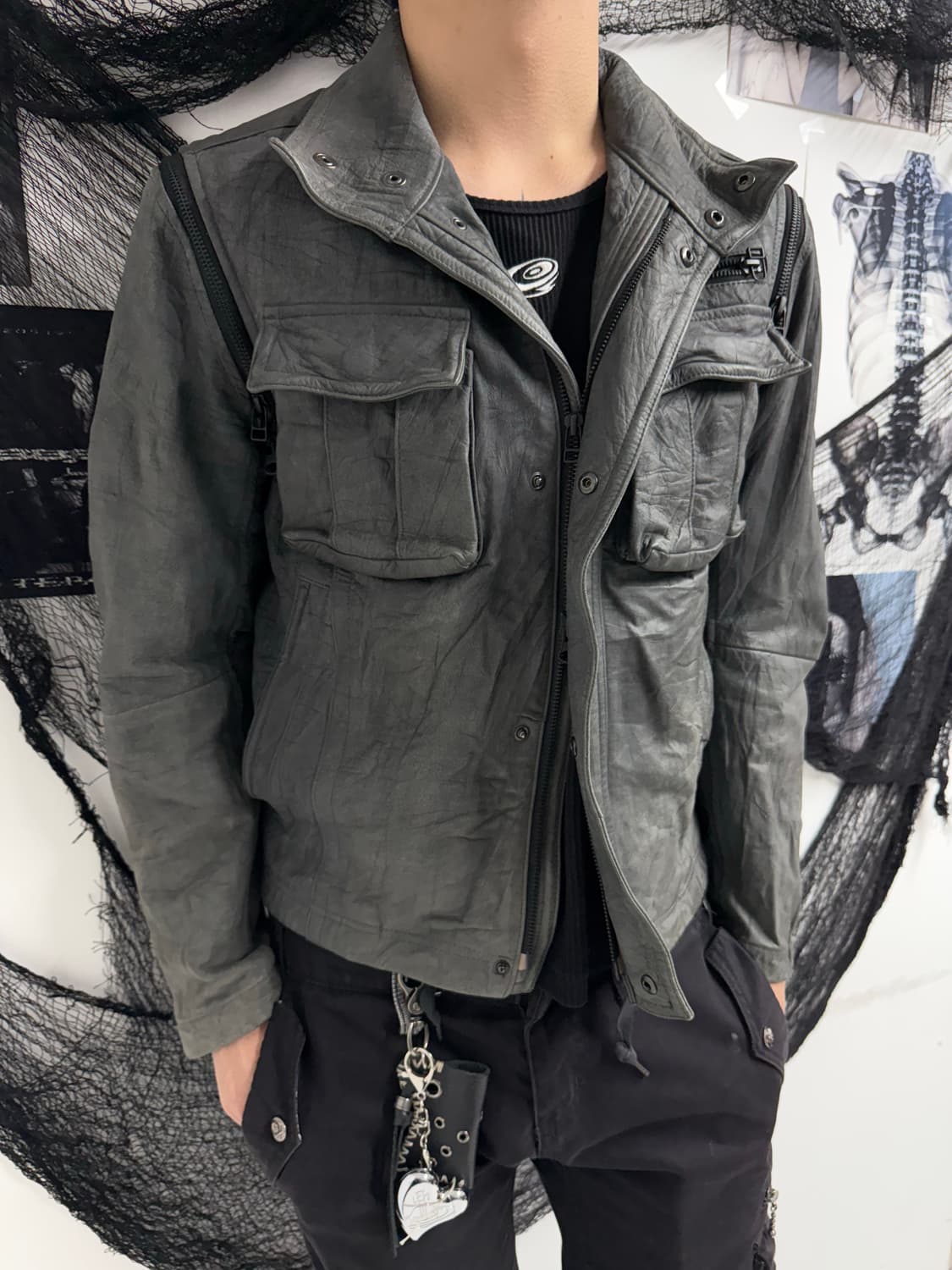 Hard zipper detail leather jacket 상품이미지1
