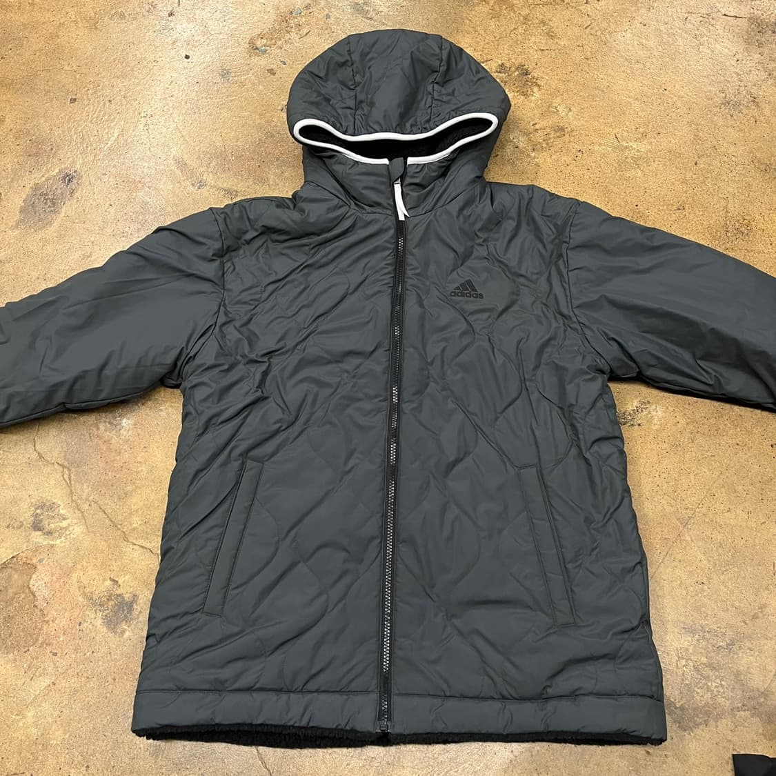 [정품/L] 아디다스 후드 양면 패딩 점퍼 블랙 카키 b19 상품이미지3