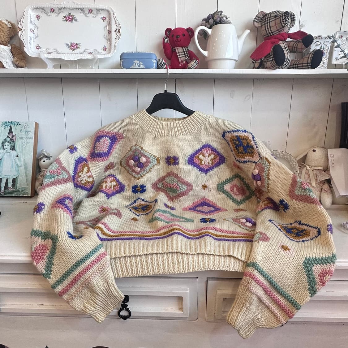 빈티지 아이보리 패턴 니트 스웨터 상품이미지4