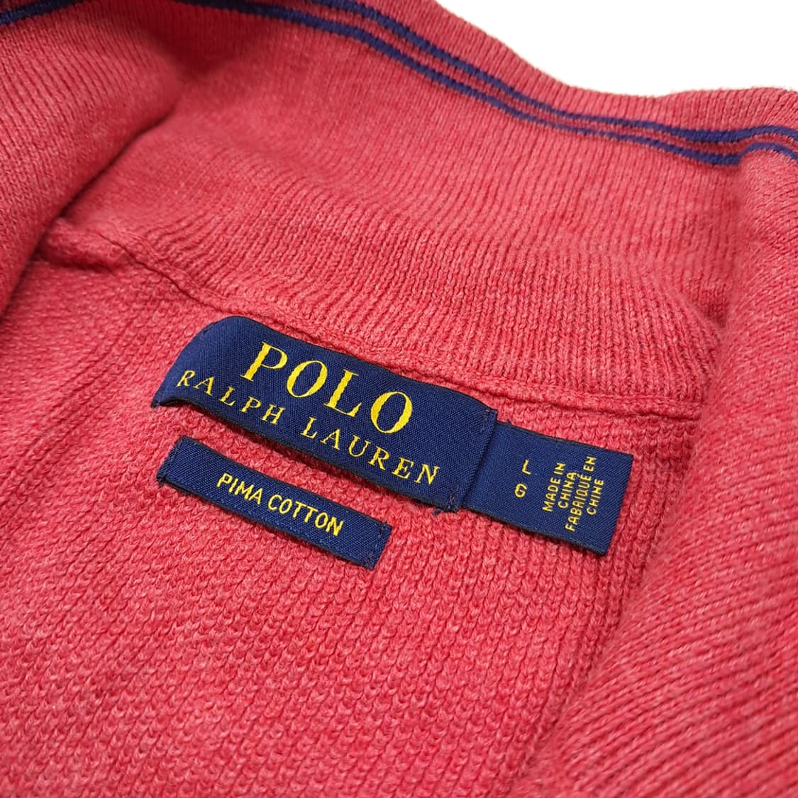 CL029 폴로 피마코튼 레더풀러 블루포니 레드 쿼터집업 니트 스웨터 상품이미지3