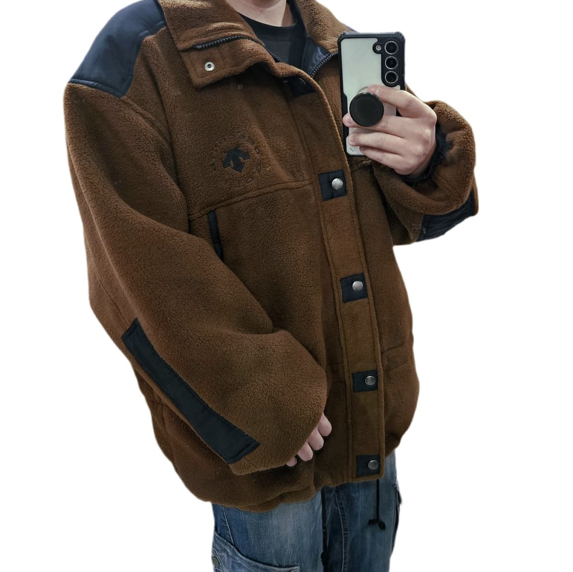 90s 올드스쿨 데상트 오버핏 브라운 플리스 자켓 상품이미지1