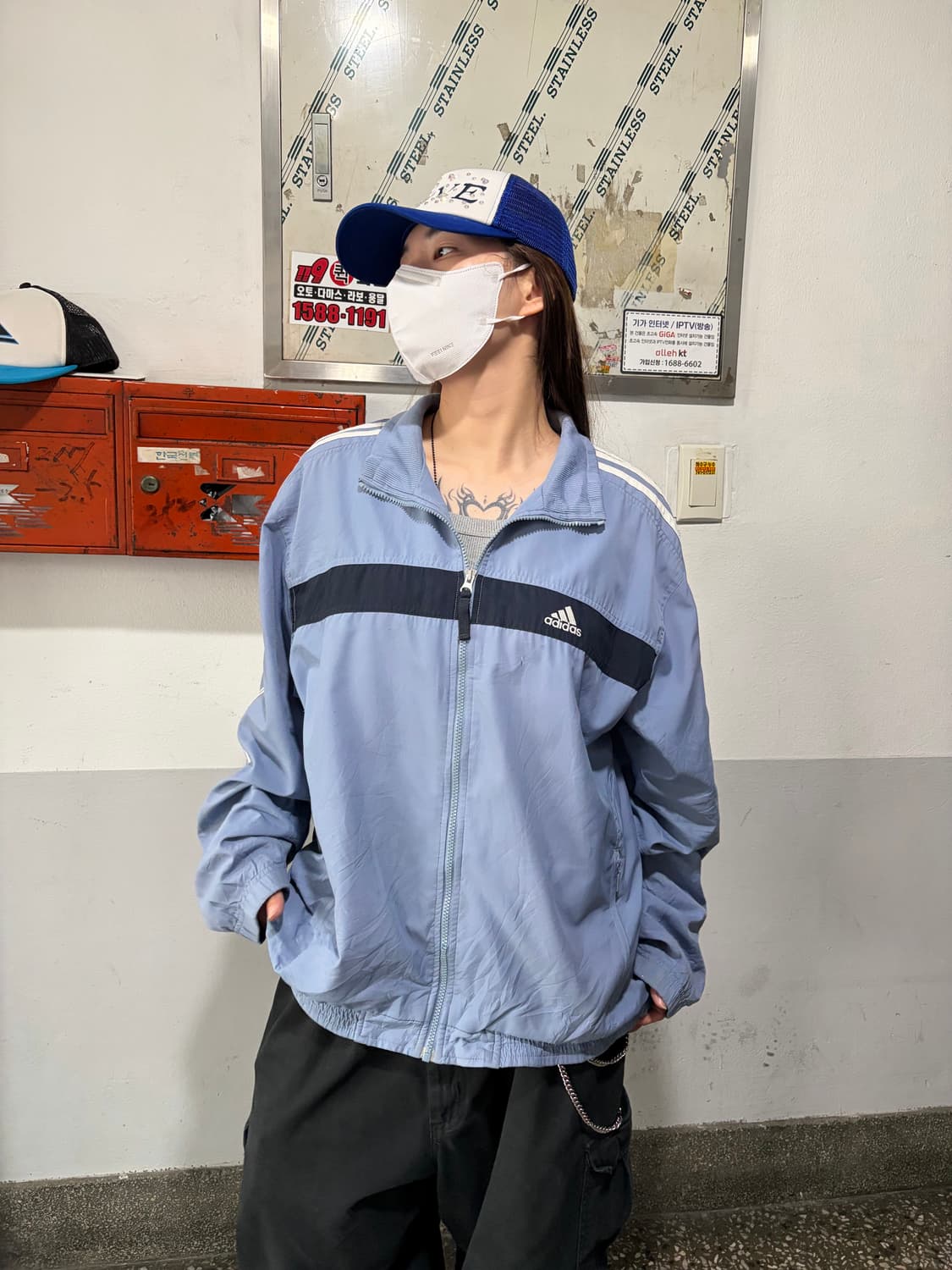 90s ADIDAS 올드스쿨 스카이블루 져지 윈드브레이커 상품이미지2