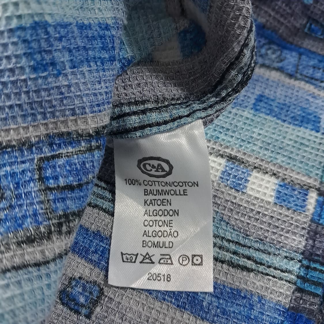 CK926 L 안젤로리트리코 90s 블루 에스닉 와플 반팔 셔츠 남방 상품이미지4